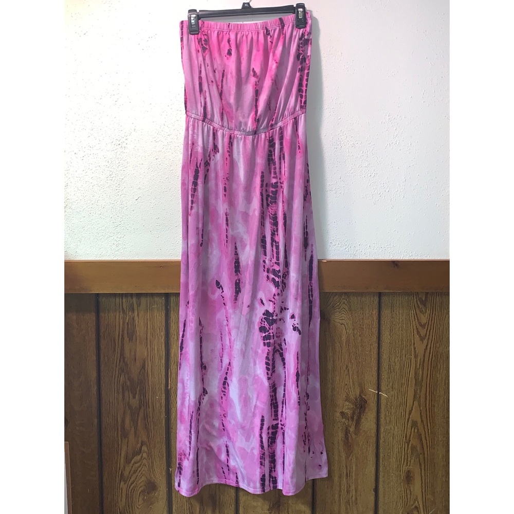Sz M Faded Glory Pink Tie Dye Strapless Maxi Dress